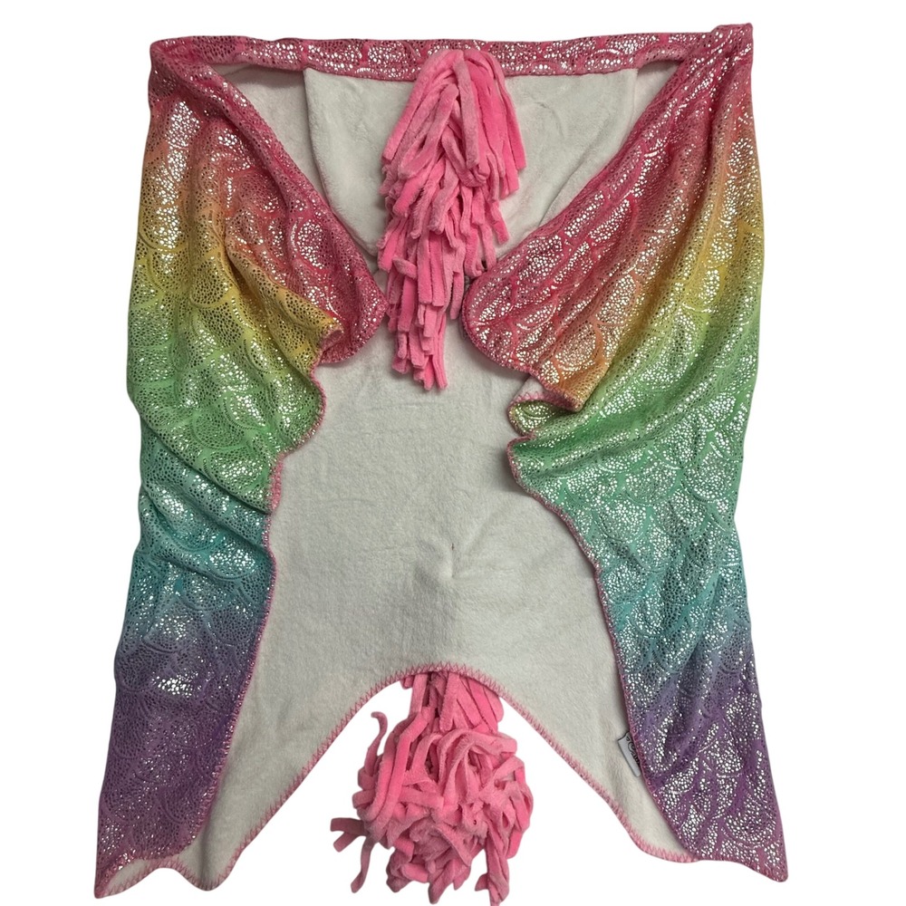 Cloud Castle Unicorn Hooded Blanket Rainbow Metallic Plush Kids Throw Costume